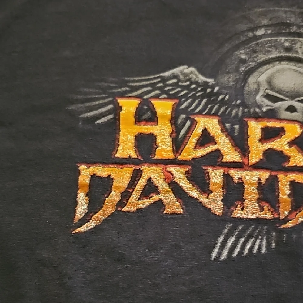 Harley-Davidson Black Orange Tee Shirt Motorcycle Skull 2003 Evil Large Biker - Picture 6 of 7